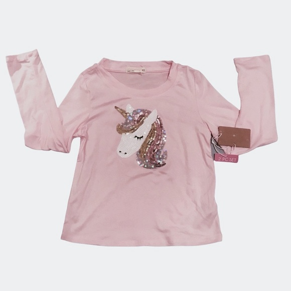 NWT LS Pink Sequin Unicorn/White w/Metallic Pink Hearts Size 6X - Picture 3 of 3